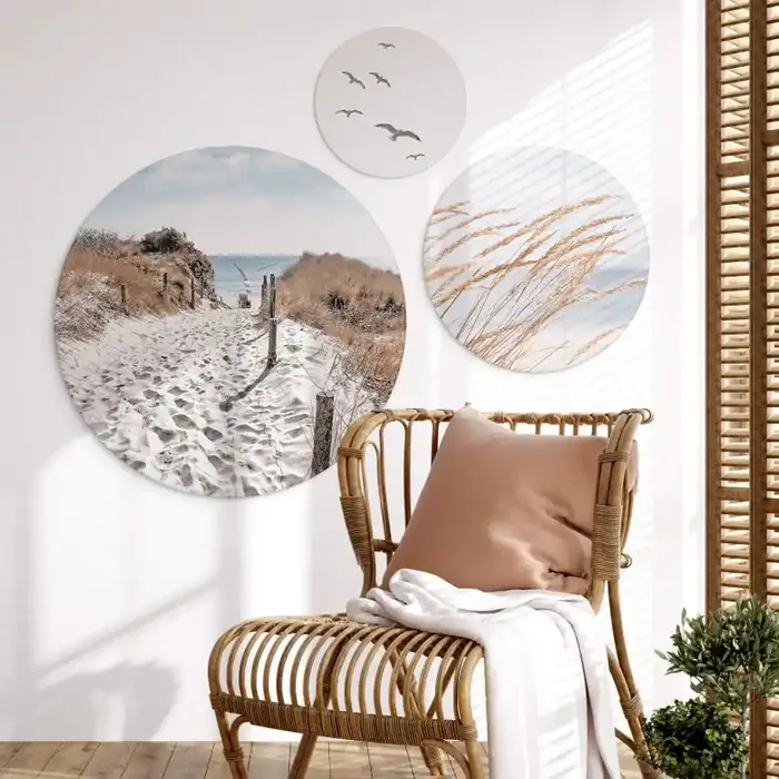 Wandbild Stranddünen am Meer Set (3-teilig) – Alu-Dibond Rund