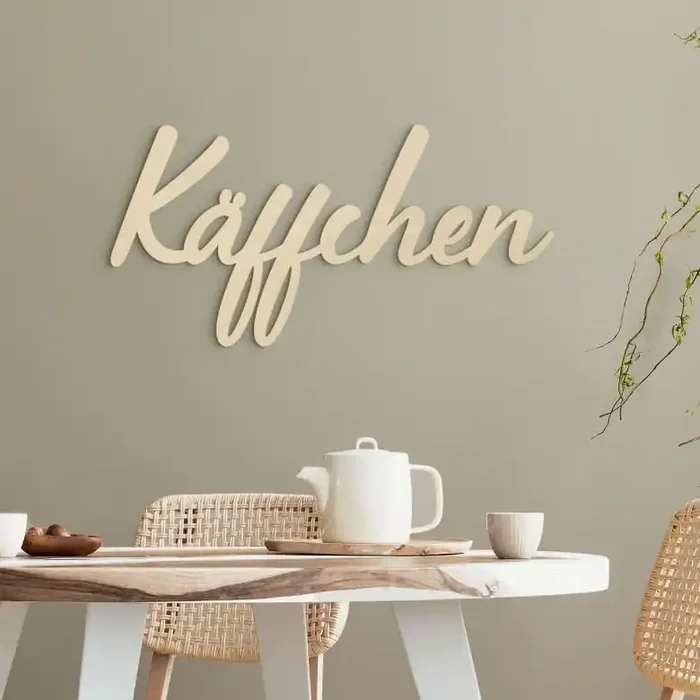 Wanddeko für die Küche – Schriftzug Käffchen – Pappel