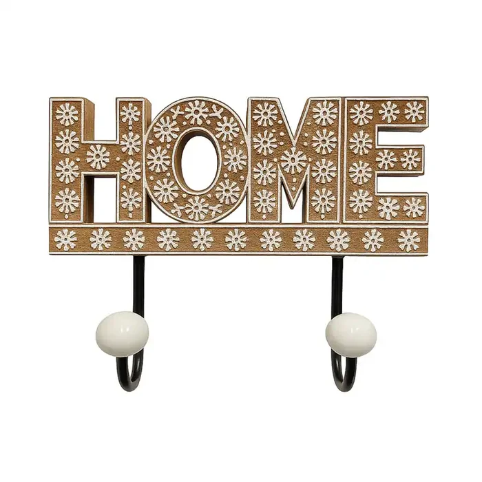 Wandhaken HOME aus Holz & Keramikknöpfen Flur Deko Hakenleiste 18cm