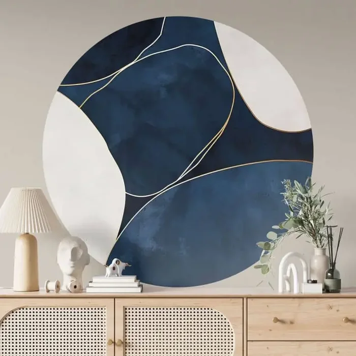 Wandtattoo Geometrische Balance in Blau und Weiß – Paksoylu – Rund