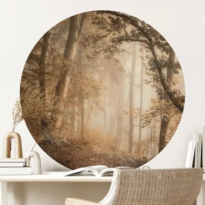 Wandtattoo Wald im morgendlichen Nebel – Maier – Rund