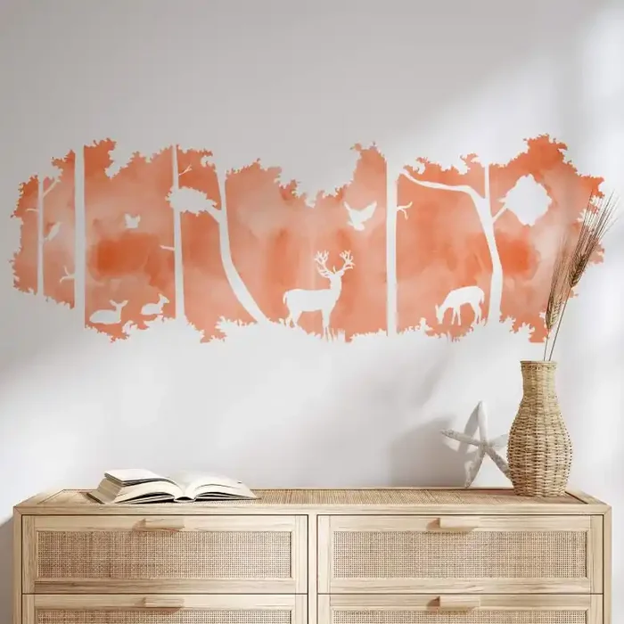 Wandtattoo Waldsilhouette Panorama Watercolor – Orange