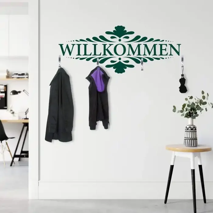 Wandtattoo Willkommen 2 + 4 Haken