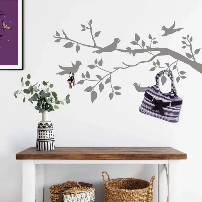 Wandtattoo Zweig mit Vögelchen + 3 Haken