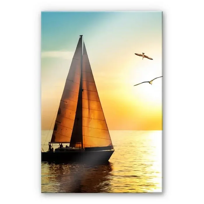XXL Wandbild Segelboot im Sonnenuntergang