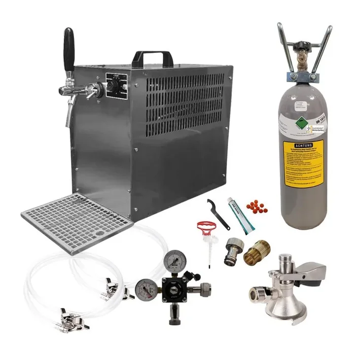 Zapfanlage Bierkoffer 60l/h Komplettset Flachkeg(A) 2kg Co² & Reinigungsset