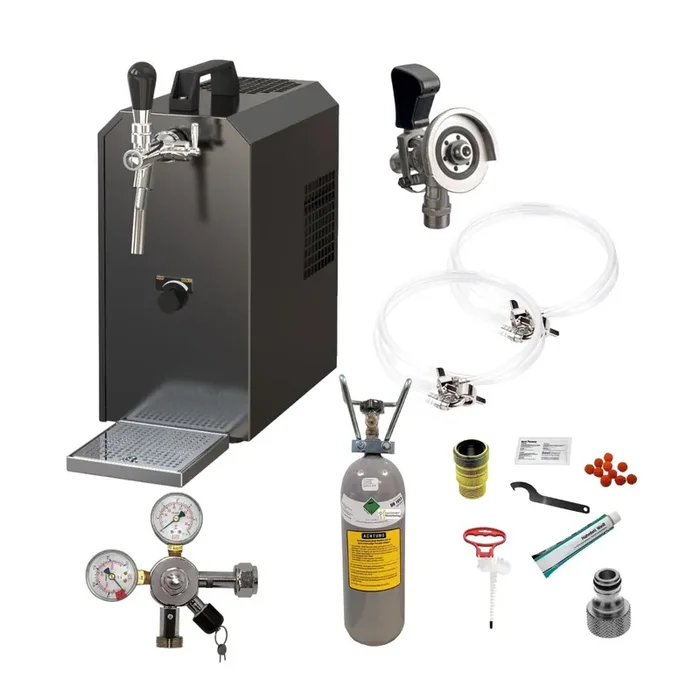 Zapfanlage Edelstahl 35 L/h Mobichill Komplettset mit CO², Uhr, Schläuchen und Keg Kombikeg(M) 2kg + Reinigungsset