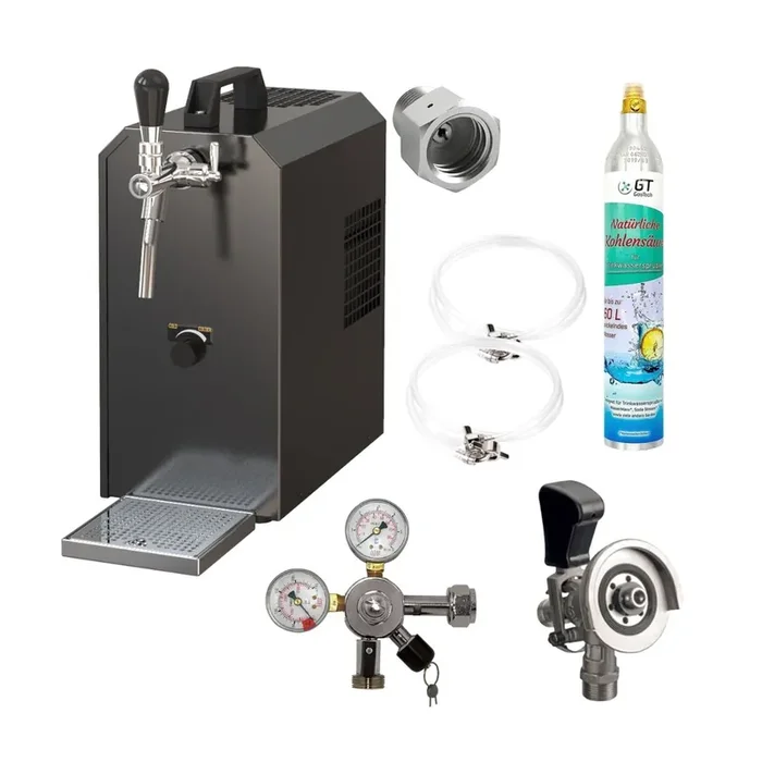 Zapfanlage Edelstahl 35 L/h Mobichill Komplettset mit CO², Uhr, Schläuchen und Keg Kombikeg(M) 425g Soda