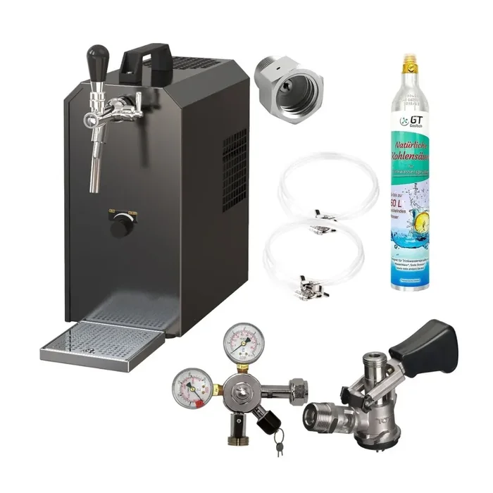 Zapfanlage Edelstahl 35 L/h Mobichill Komplettset mit CO², Uhr, Schläuchen und Keg Köpikeg(D) 425g Soda