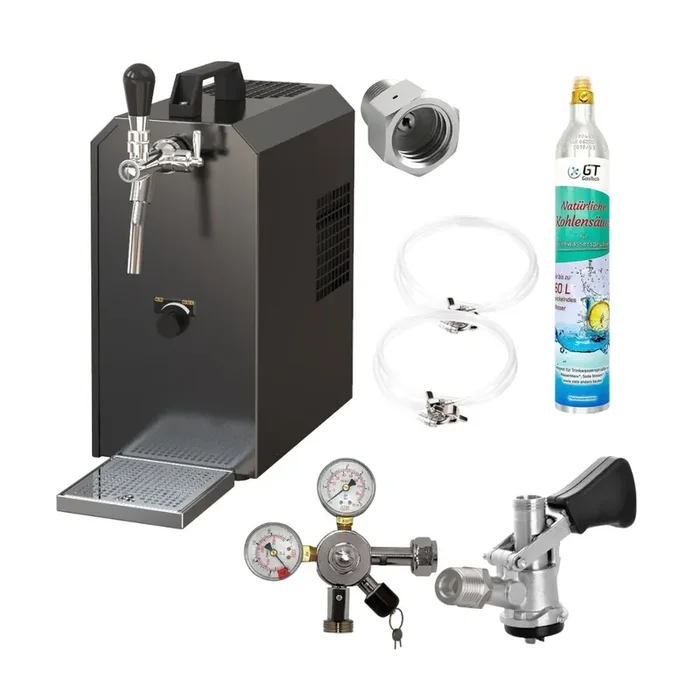 Zapfanlage Edelstahl 35 L/h Mobichill Komplettset mit CO², Uhr, Schläuchen und Keg Korbkeg(S) 425g Soda