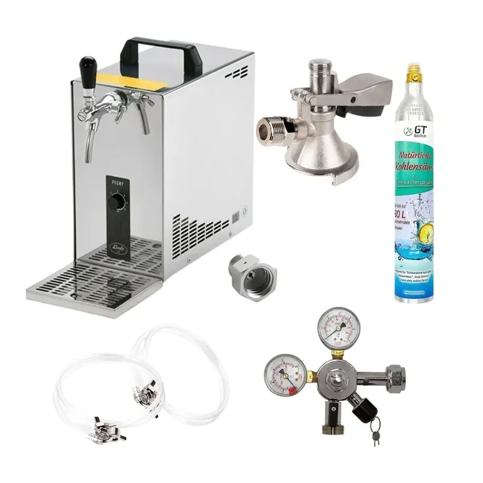 Zapfanlage Edelstahl 35 L/h von Lindr Komplettset mit CO², Uhr, Schläuchen und Keg Flachkeg(A) 425g Soda