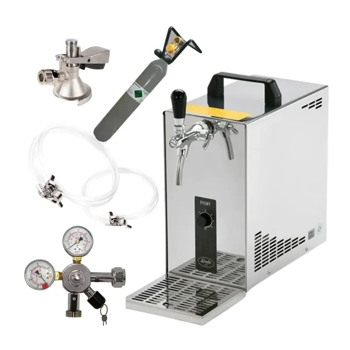 Zapfanlage Edelstahl 35 L/h von Lindr Komplettset mit CO², Uhr, Schläuchen und Keg Flachkeg(A) 500g