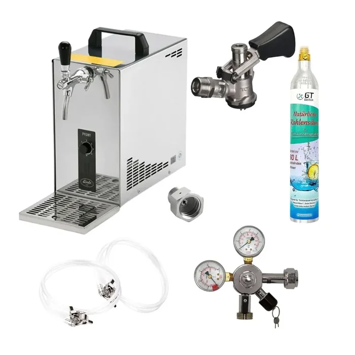 Zapfanlage Edelstahl 35 L/h von Lindr Komplettset mit CO², Uhr, Schläuchen und Keg Köpikeg(D) 425g Soda