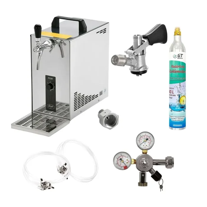 Zapfanlage Edelstahl 35 L/h von Lindr Komplettset mit CO², Uhr, Schläuchen und Keg Korbkeg(S) 425g Soda