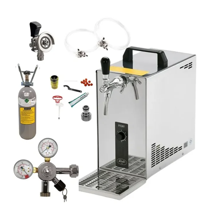 Zapfanlage Edelstahl 35 L/h von Lindr Komplettset mit CO², Uhr, Schläuchen und Keg Typ M(M) 2kg + Reinigungsset