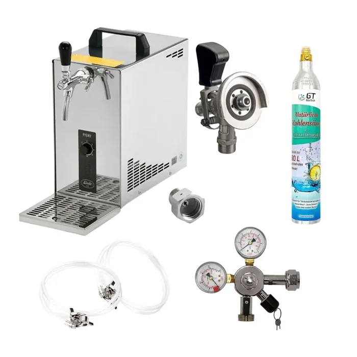 Zapfanlage Edelstahl 35 L/h von Lindr Komplettset mit CO², Uhr, Schläuchen und Keg Typ M(M) 425g Soda