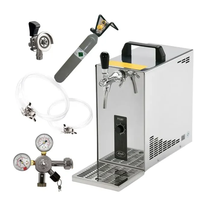 Zapfanlage Edelstahl 35 L/h von Lindr Komplettset mit CO², Uhr, Schläuchen und Keg Typ M(M) 500g