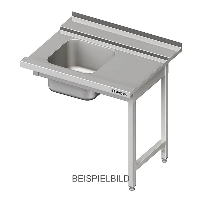 Zulauftisch mit Becken auf 2 Beinen und 4 cm Aufkantung, 900 mm breit, Anbauseite links