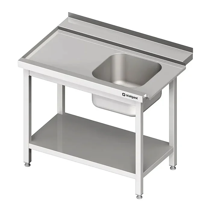 Zulauftisch mit Becken, Grundboden und 4 cm Aufkantung, 1000 mm breit, Anbauseite links